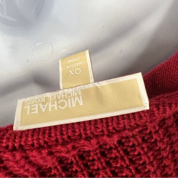 Michael Kors Red‎ Chunky Knit Off The Shoulder Sweater Size 0X High Low Top - Picture 9 of 10